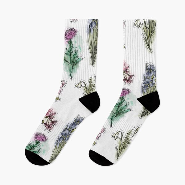 Item preview, Spring Flowers set, Art Nouveau flower pattern, nature, Tulip, Iris, Cherry Blosom, Primrose, Pastel, Watercolor style designed and sold by SSINAMOON.