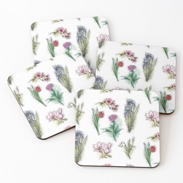 Item preview, Spring Flowers set, Art Nouveau flower pattern, nature, Tulip, Iris, Cherry Blosom, Primrose, Pastel, Watercolor style designed and sold by SSINAMOON.