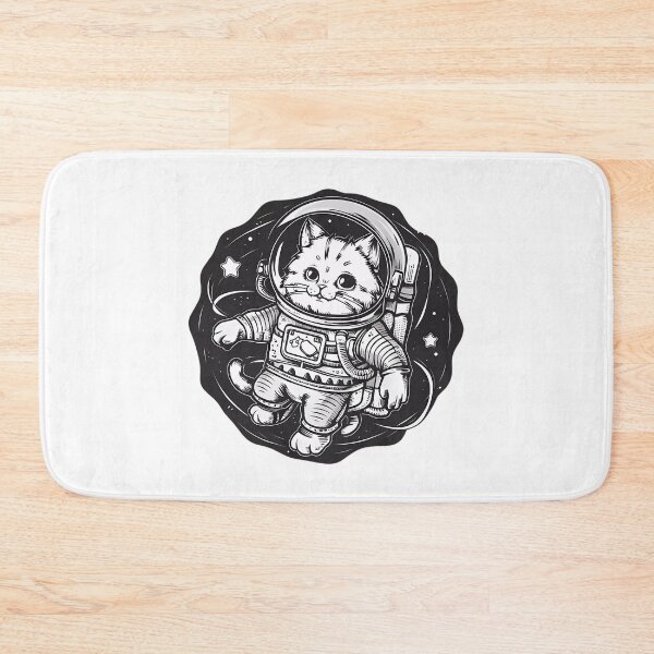 Item preview, Astro-Cat Catstronaut Out In Space Orbit Monochrome Illustration designed and sold by WatermelonPink.