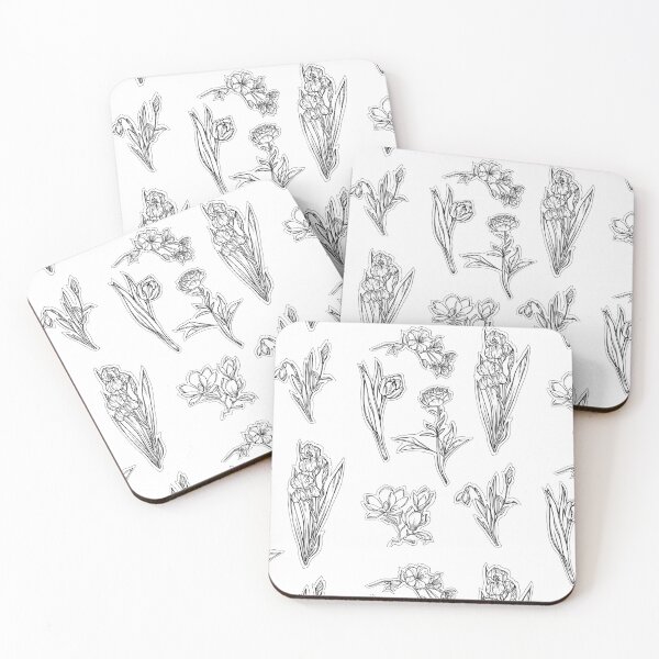 Item preview, Black and white Spring Flowers set, Art Nouveau flower pattern, nature, Tulip, Iris, Cherry Blosom, Primrose, Pastel, Watercolor style designed and sold by SSINAMOON.