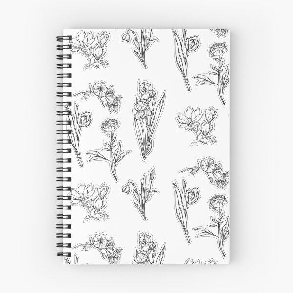 Item preview, Black and white Spring Flowers set, Art Nouveau flower pattern, nature, Tulip, Iris, Cherry Blosom, Primrose, Pastel, Watercolor style designed and sold by SSINAMOON.
