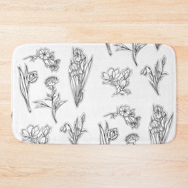 Item preview, Black and white Spring Flowers set, Art Nouveau flower pattern, nature, Tulip, Iris, Cherry Blosom, Primrose, Pastel, Watercolor style designed and sold by SSINAMOON.