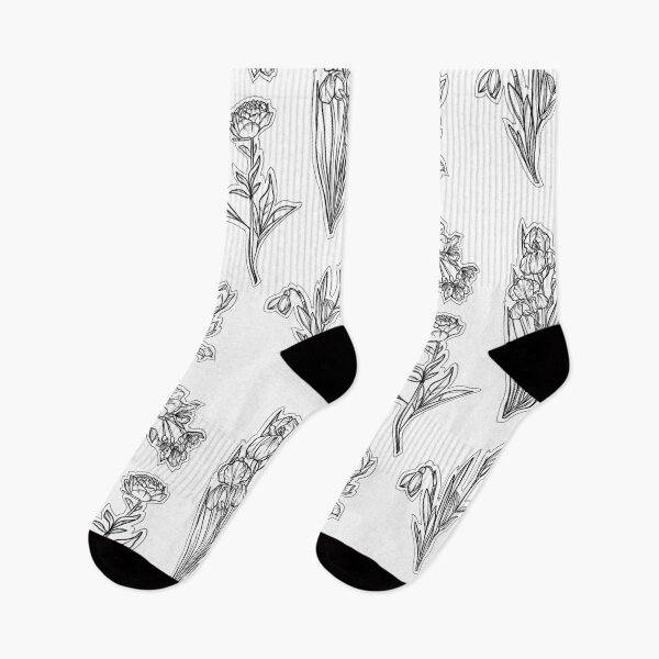 Item preview, Black and white Spring Flowers set, Art Nouveau flower pattern, nature, Tulip, Iris, Cherry Blosom, Primrose, Pastel, Watercolor style designed and sold by SSINAMOON.