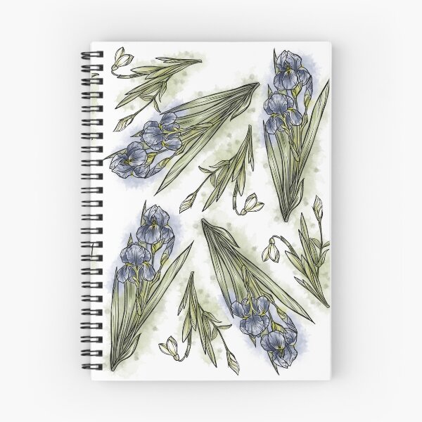 Artikelvorschau, Violettes Frühlingsblumen-Set, Jugendstil-Blumenmuster, Natur, Iris und Primel, Pastell, Aquarell-Stil entworfen und verkauft von SSINAMOON.