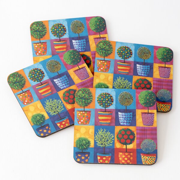 Item preview, Vibrant Topiary Garden: Colorful Abstract Topiaries in Patterned Pots designed and sold by David Balzen.