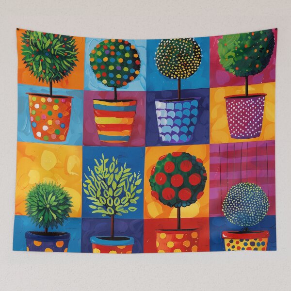 Item preview, Vibrant Topiary Garden: Colorful Abstract Topiaries in Patterned Pots designed and sold by David Balzen.