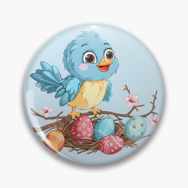 Item preview, Blue Bird on a Branch with Easter Eggs designed and sold by LarkspurAndTea.