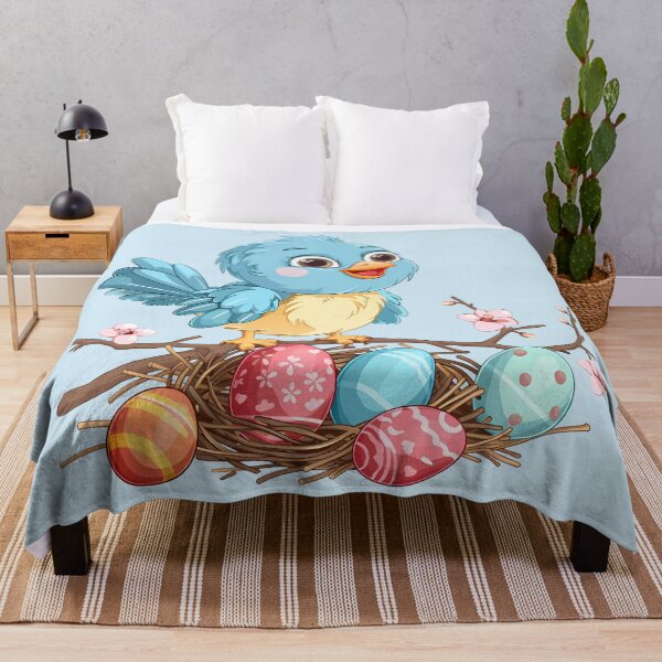 Item preview, Blue Bird on a Branch with Easter Eggs designed and sold by LarkspurAndTea.