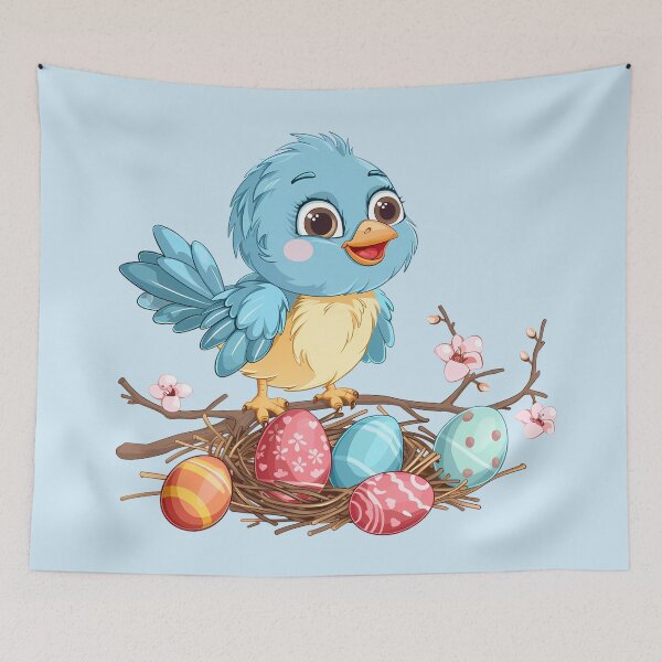 Item preview, Blue Bird on a Branch with Easter Eggs designed and sold by LarkspurAndTea.