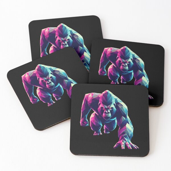 Item preview, gorilla running multicolored geometric origami 3d neon, 3D polygonal illustration designed and sold by CutOriginalArt.