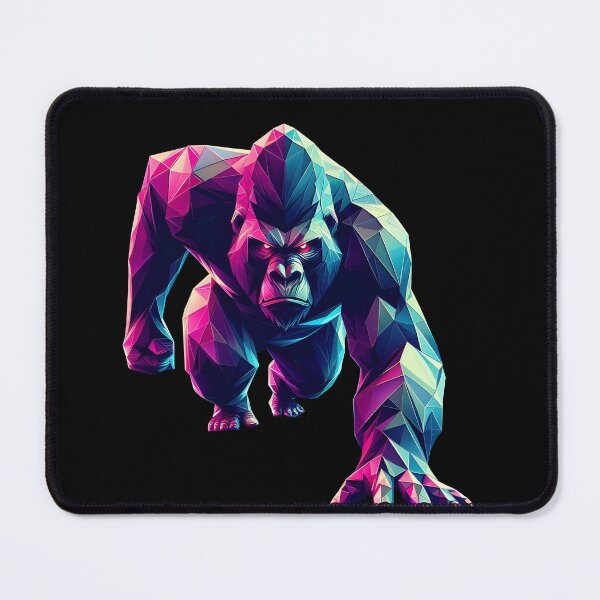 Item preview, gorilla running multicolored geometric origami 3d neon, 3D polygonal illustration designed and sold by CutOriginalArt.