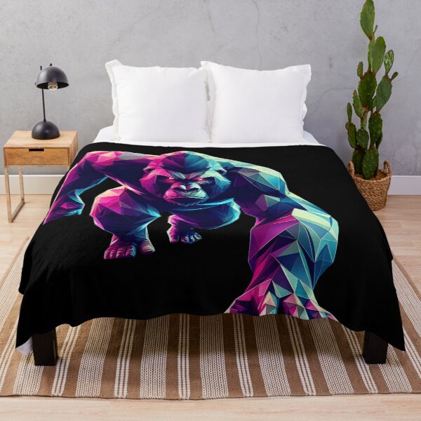 Item preview, gorilla running multicolored geometric origami 3d neon, 3D polygonal illustration designed and sold by CutOriginalArt.