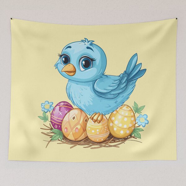 Item preview, Blue Bird on a Nest with Easter Eggs designed and sold by LarkspurAndTea.