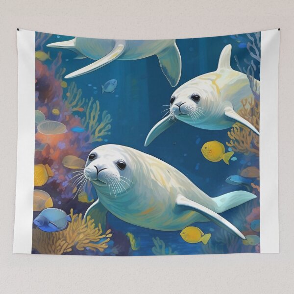 Item preview, HD Cute White Seals In Deep Blue Sea Zoo Pals designed and sold by sportsimpact.