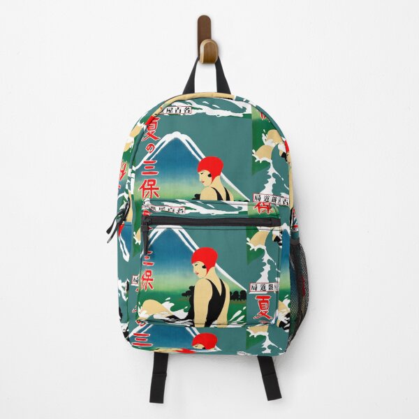 Item preview, Japanese Travel Tourism Poster 1930s Art Deco Girl Swimsuit Mount Fuji designed and sold by Pixelchicken.
