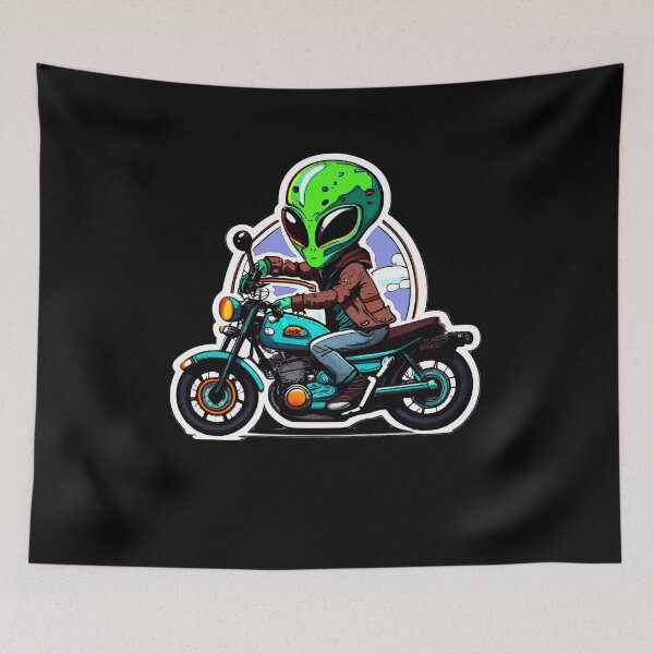 Item preview,  Little Green Man Funny ALIEN ON A MOTORCYCLE designed and sold by Greenbaby.