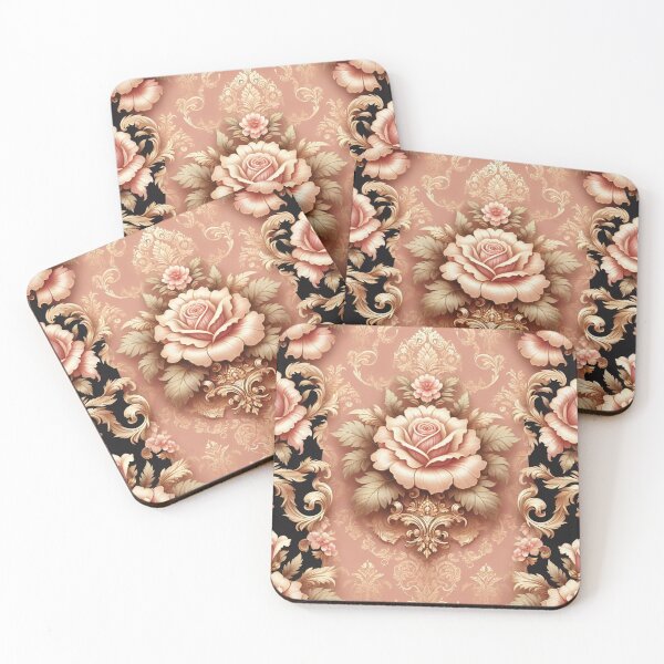 Item preview, Dusk Pink & Black Damask With Roses designed and sold by DesignsByPrnces.