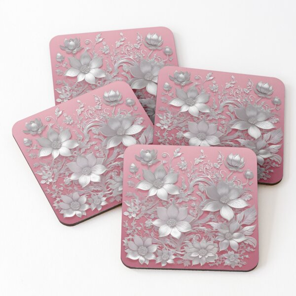 Item preview, Silver flowers on pink background designed and sold by perlphoto.