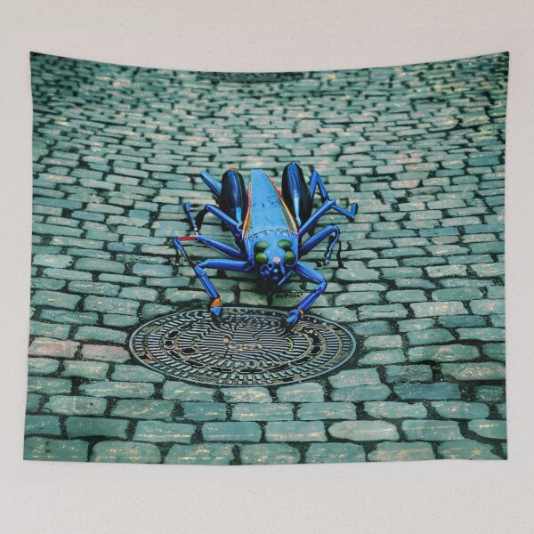 Item preview, Giant Blue Grasshopper on Cobblestone Street - dePace' designed and sold by mrpropcake.