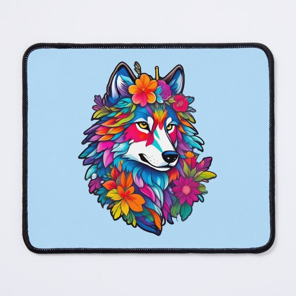 Item preview, wolf with flowers designed and sold by Cosmicreations1.