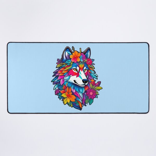 Item preview, wolf with flowers designed and sold by Cosmicreations1.