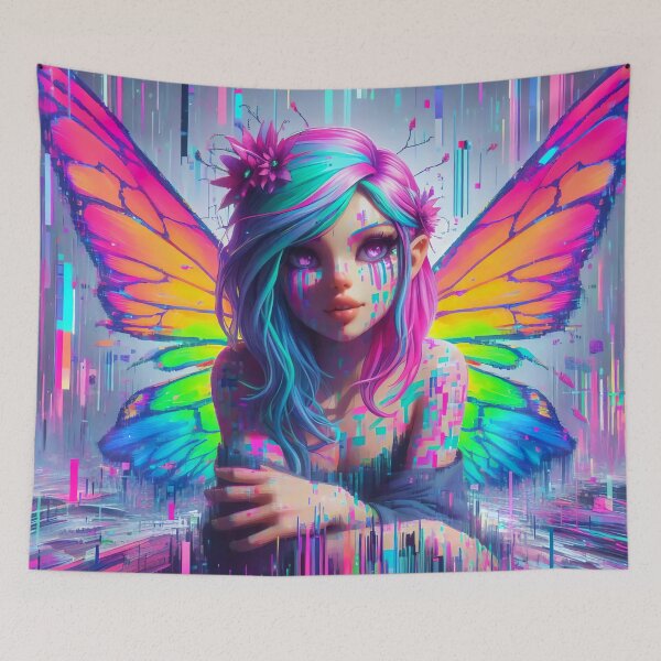 Item preview, Neon Glitch Butterfly Fairy designed and sold by Shelley Noel.