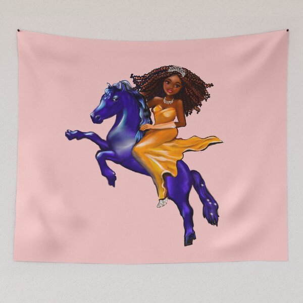 Item preview, Black woman anime princess on horse ! beautiful black girl with Afro hair and dark brown skin designed and sold by Artonmytee.