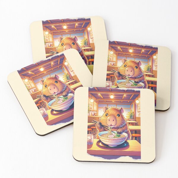 Item preview, Kawaii Capybara Eating Ramen Noodles Anime Japanese designed and sold by ArtFromBeyond.