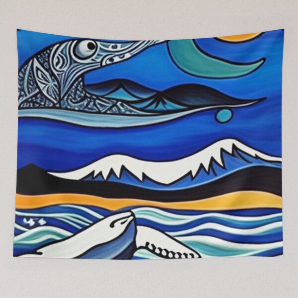 Item preview, Abstract Classic Vintage Ocean Waves and Whales designed and sold by TheDarkWardrobe.