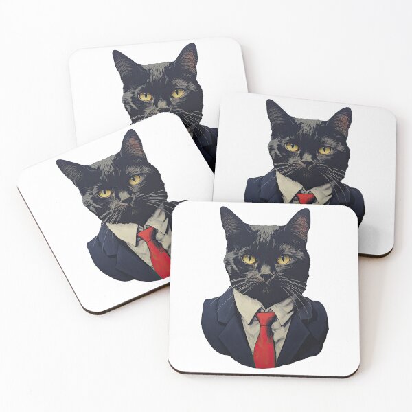 Item preview, Black cat with a suit and red tie designed and sold by CircaSassy.