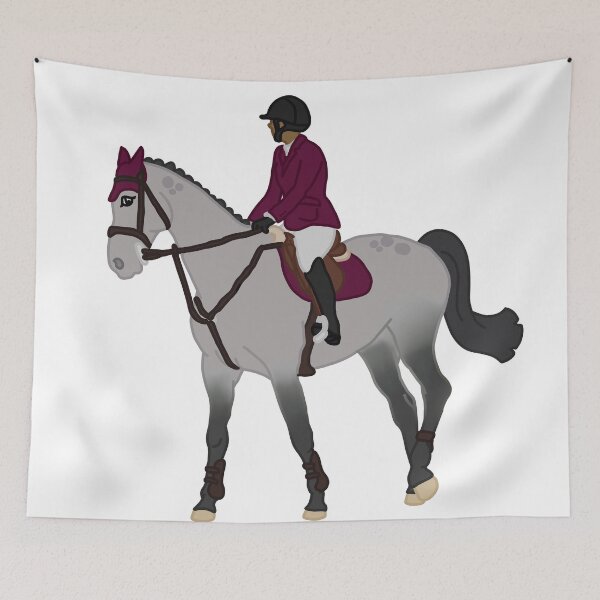 Item preview, Dapple Grey Sporthorse/Burgundy With Rider designed and sold by Abby Art Studio.