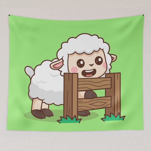 Item preview, Fenced Friends: Cute Sheep with Fence Cartoon Illustration designed and sold by hjian8219.