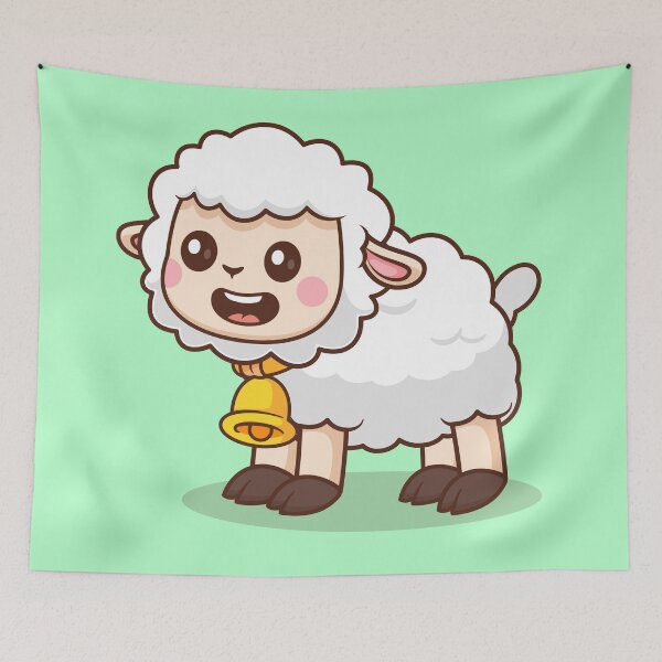 Item preview, Belle of the Flock: Cute Sheep with Bell Cartoon Illustration designed and sold by hjian8219.