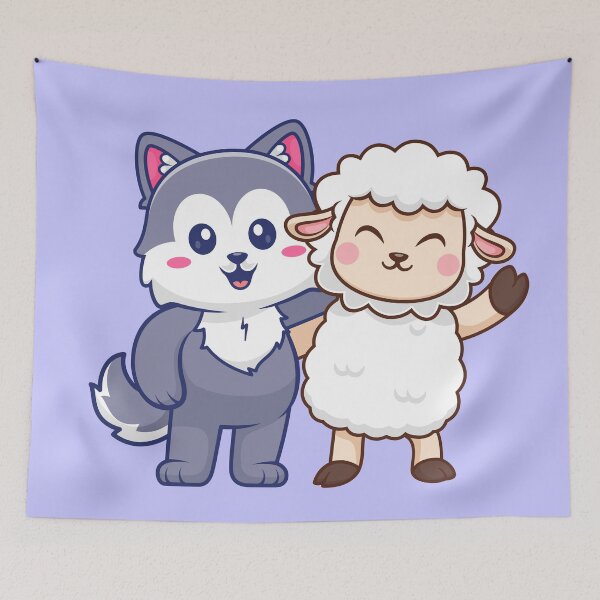 Item preview, Furry Friends: Cute Sheep & Husky Dog Together Cartoon Vector Icon" designed and sold by hjian8219.