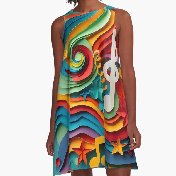 Item preview, colorful abstract paper cut music themed print designed and sold by dcrc.