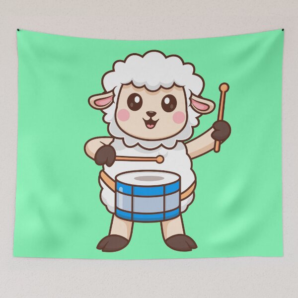 Item preview, Melodic Baa: Cute Sheep Playing Drum Cartoon Vector Icon designed and sold by hjian8219.