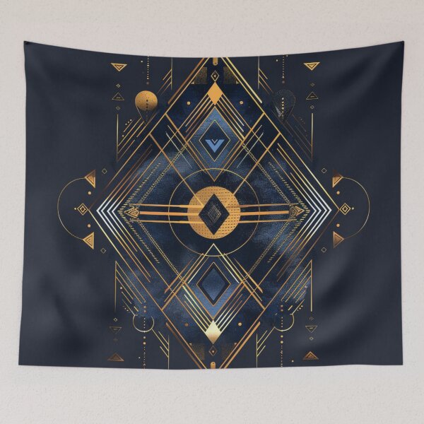 Item preview, Geometric Fusion: Blue & Gold Graphic Elegance designed and sold by Ace Apparel  Attire.
