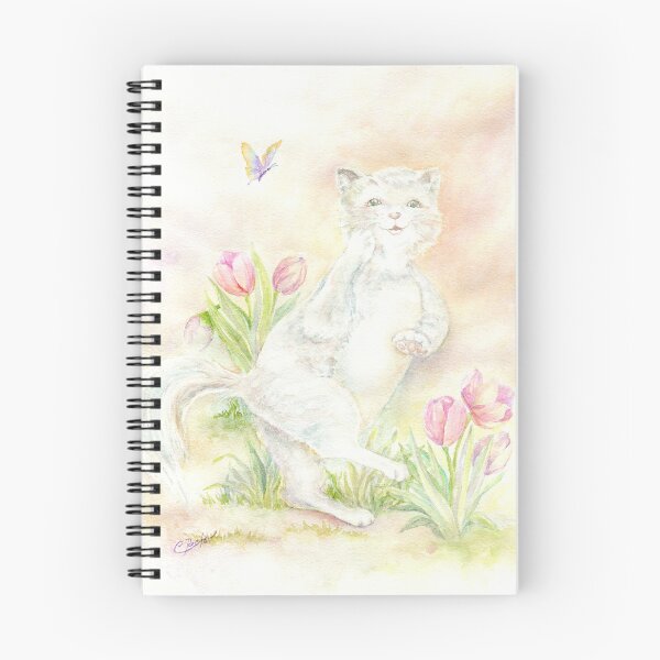 Item preview, Cute and darling white cat trotting among tulips  designed and sold by Cristina  Hansen.