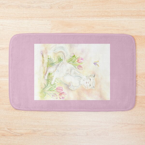 Item preview, Cute and darling white cat trotting among tulips  designed and sold by Cristina  Hansen.