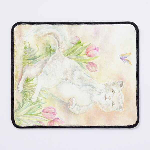 Item preview, Cute and darling white cat trotting among tulips  designed and sold by Cristina  Hansen.