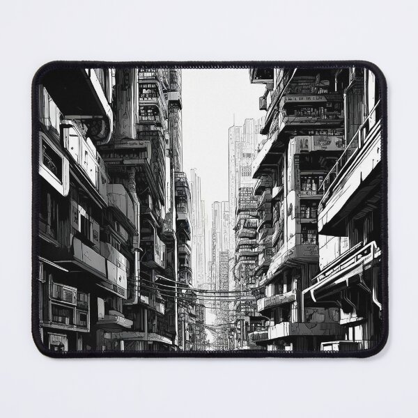 Item preview, Black and White Urban Future tech City designed and sold by wallsandpatts.