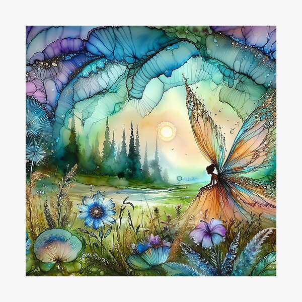 Item preview, Fairy in a Wildflower Garden Alcohol Inks designed and sold by Kazzasthings.