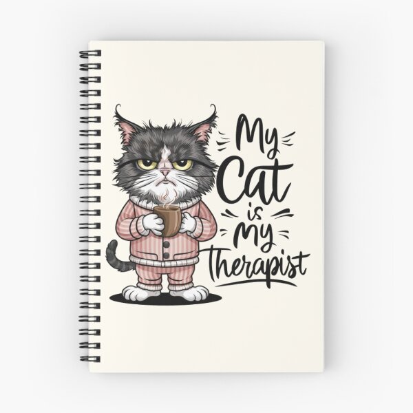 Item preview, My Cat Is My Therapist - humorous vector illustration of a grumpy cat in cozy pajamas, holding a steaming coffee mug designed and sold by AdesignTEE.