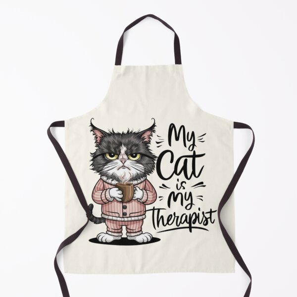 Item preview, My Cat Is My Therapist - humorous vector illustration of a grumpy cat in cozy pajamas, holding a steaming coffee mug designed and sold by AdesignTEE.