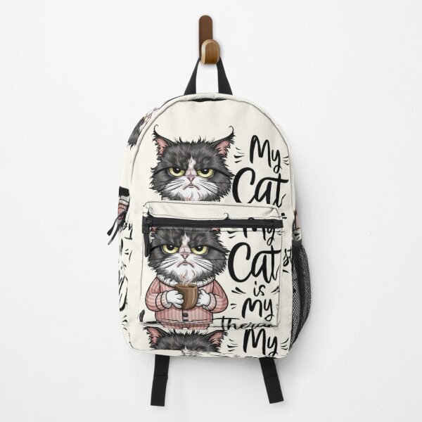 Item preview, My Cat Is My Therapist - humorous vector illustration of a grumpy cat in cozy pajamas, holding a steaming coffee mug designed and sold by AdesignTEE.