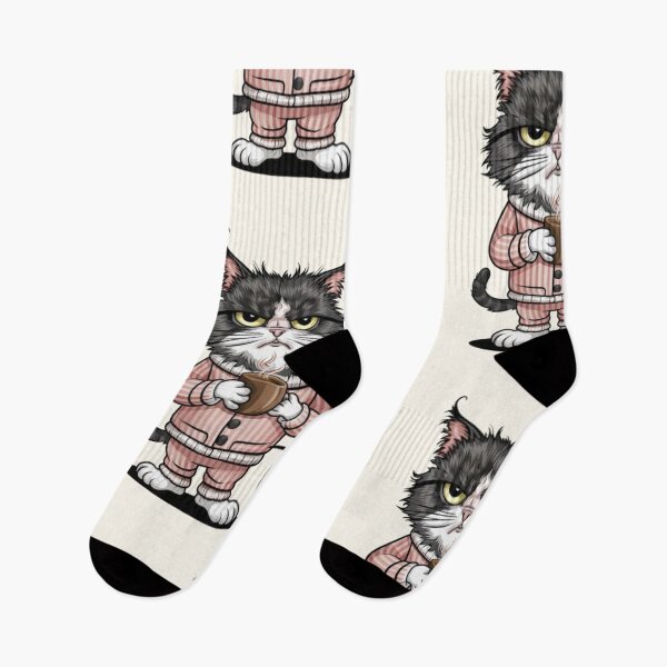 Item preview, My Cat Is My Therapist - humorous vector illustration of a grumpy cat in cozy pajamas, holding a steaming coffee mug designed and sold by AdesignTEE.