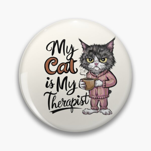 Item preview,  My Cat Is My Therapist - A delightful and humorous vector illustration of a grumpy cat wearing cozy pajamas, holding a steaming coffee mug designed and sold by AdesignTEE.