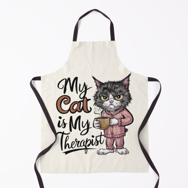 Item preview,  My Cat Is My Therapist - A delightful and humorous vector illustration of a grumpy cat wearing cozy pajamas, holding a steaming coffee mug designed and sold by AdesignTEE.