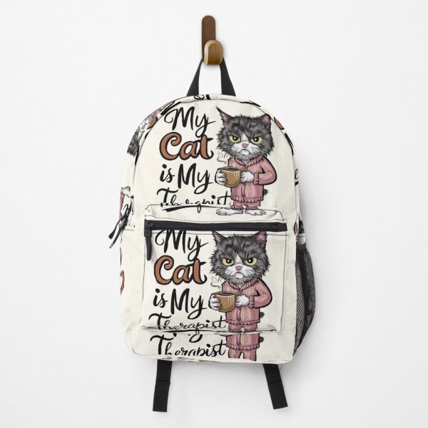 Item preview,  My Cat Is My Therapist - A delightful and humorous vector illustration of a grumpy cat wearing cozy pajamas, holding a steaming coffee mug designed and sold by AdesignTEE.