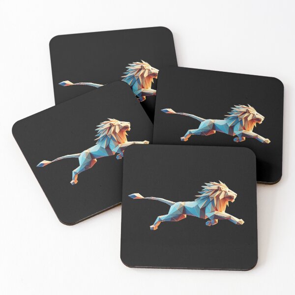 Item preview, running lion multicolored origami geometric 3d neon, 3D polygonal illustration designed and sold by CutOriginalArt.